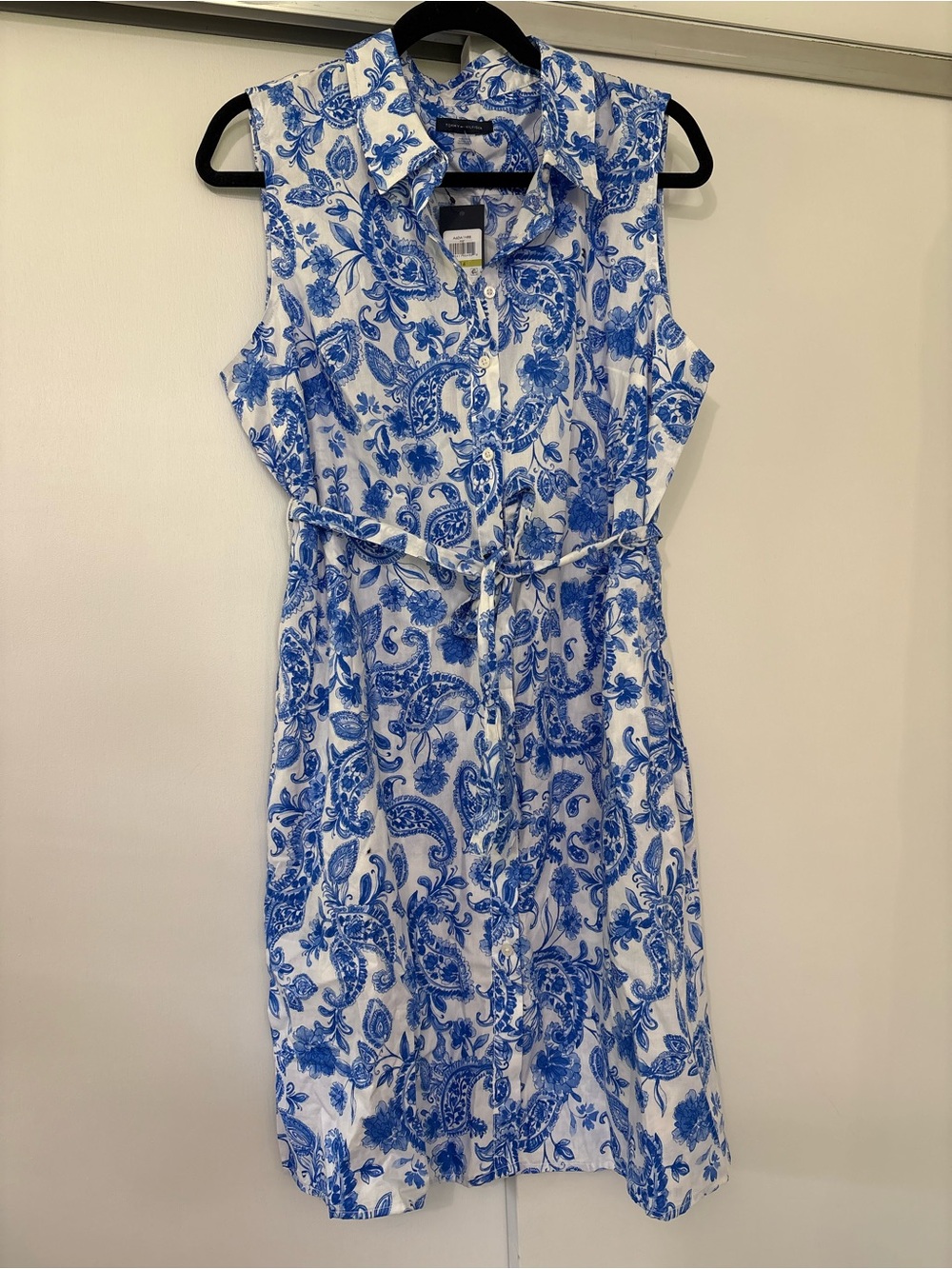 NWT Tommy Hilfiger size 14 100% Cotton Blue Paisley Collared Button Shirt Dress